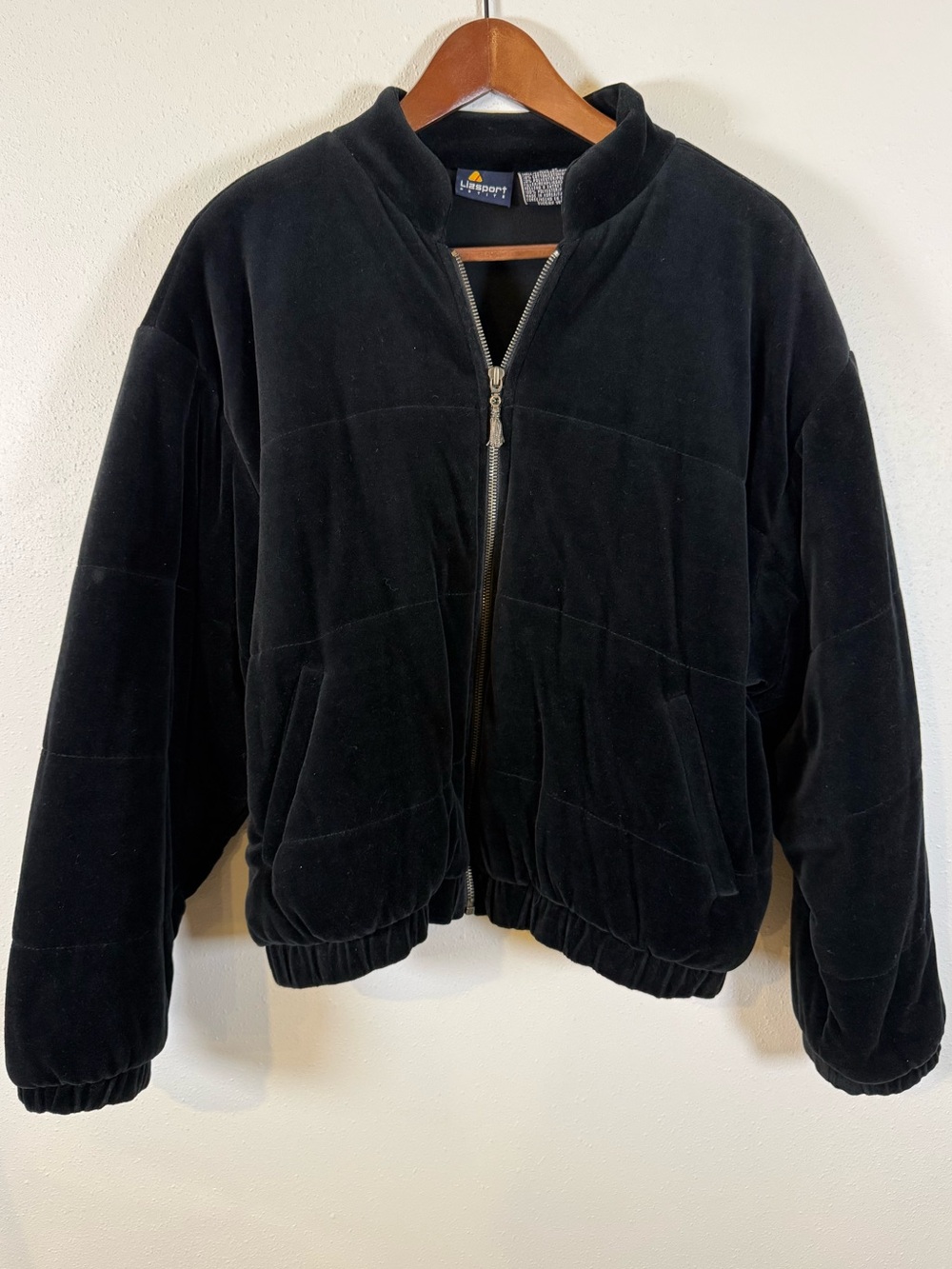 Vintage Liz Claiborne Lizsport Black Velour Bomber Jacket Petite M